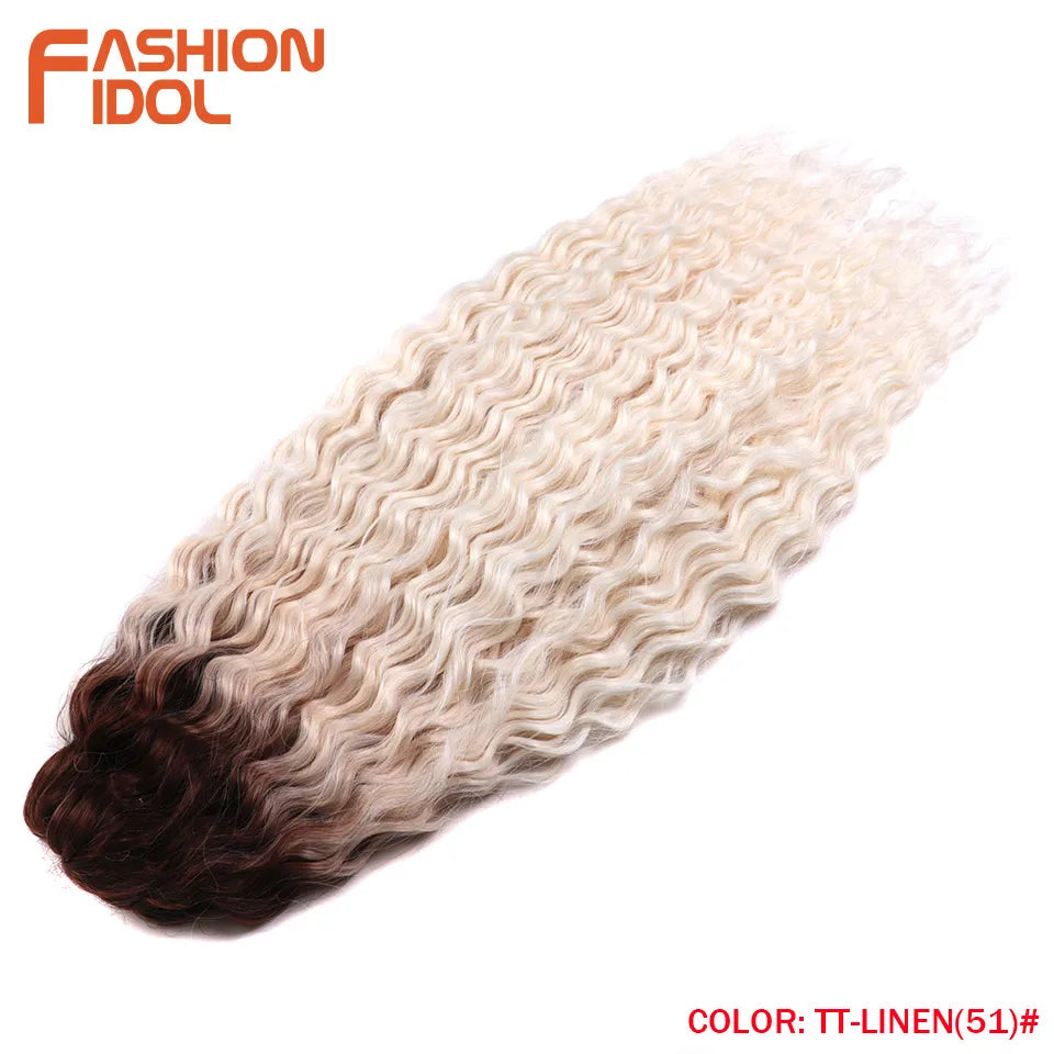 FASHION IDOL 24 Inch Ariel Hair Synthetic Crochet Curly Hair Water Wave Braid Hair Ombre Pink Deep Wave Braiding Hair Extensions