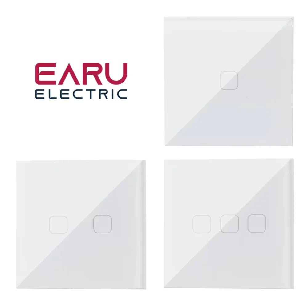 EU Standard Crystal Glass Panel Touch Light Switch | AC100-240V 10A | Wall LED Power Switch 1/2/3 Gang 1 Way White Black Golden