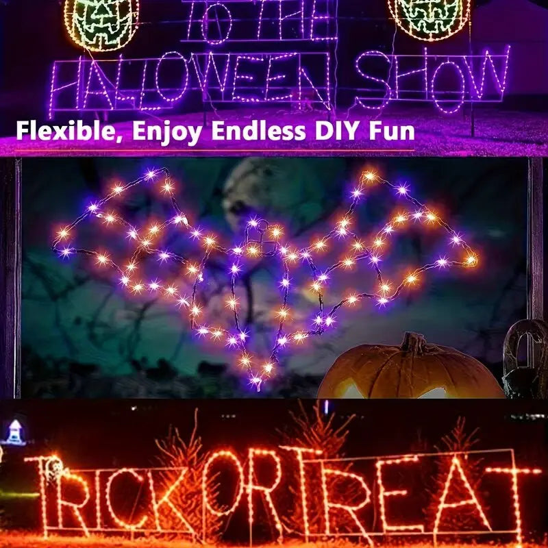 45.93ft 120LED Halloween Purple Orange LED Solar Fairy Lights Outdoor Waterproof Hanging Garden Light Fence Terrace Porch Decor