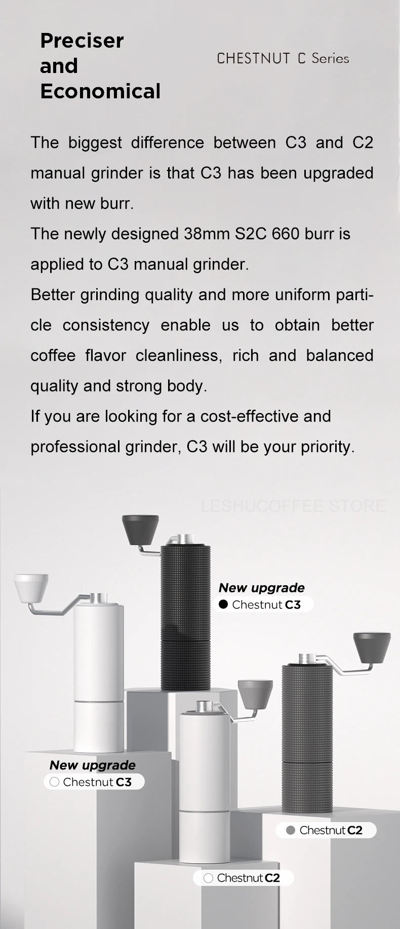 TIMEMORESTORE Chestnut C3 Manual Coffee Grinder S2C Burr High Quality Portable Hand Grinder With Double Bearing Positioning