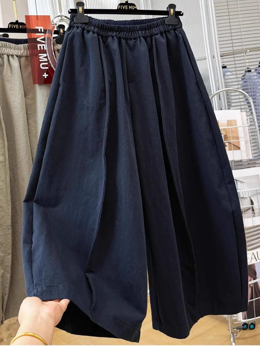 Women Elastic Waist Loose Wide Leg Cropped Casual Pants Lightweight Baggy Culottes