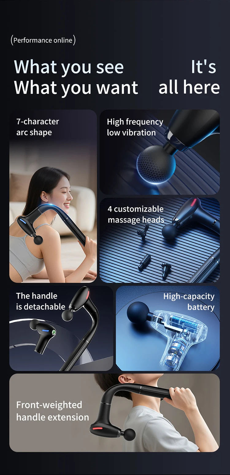 Mulit functional fascia gun with Extended Handle Percussion Back Massager for muscle relaxation  Back Waist Body Massage