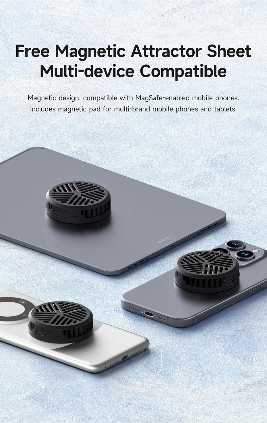 Hagibis Magnetic Cell Phone Cooler Universal Cooling Fan Portable Mobile Phone Radiator for iPhone 17 Pro Gaming Live Streaming