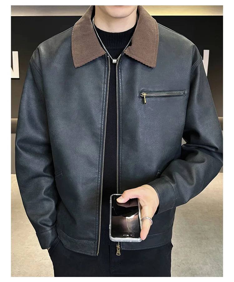 2029  Motorbiker Jacket Men's American Autumn Winter Hip-hop PU Leather Jackets Men Streetwear Racing Motorcycle Wear