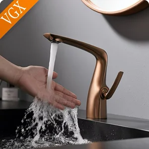 VGX Multifunctional Bathroom Faucets Pull Out Basin Mixer Sink Faucet Gourmet LED Temperature Tap 360° Tapware Crane Brass White