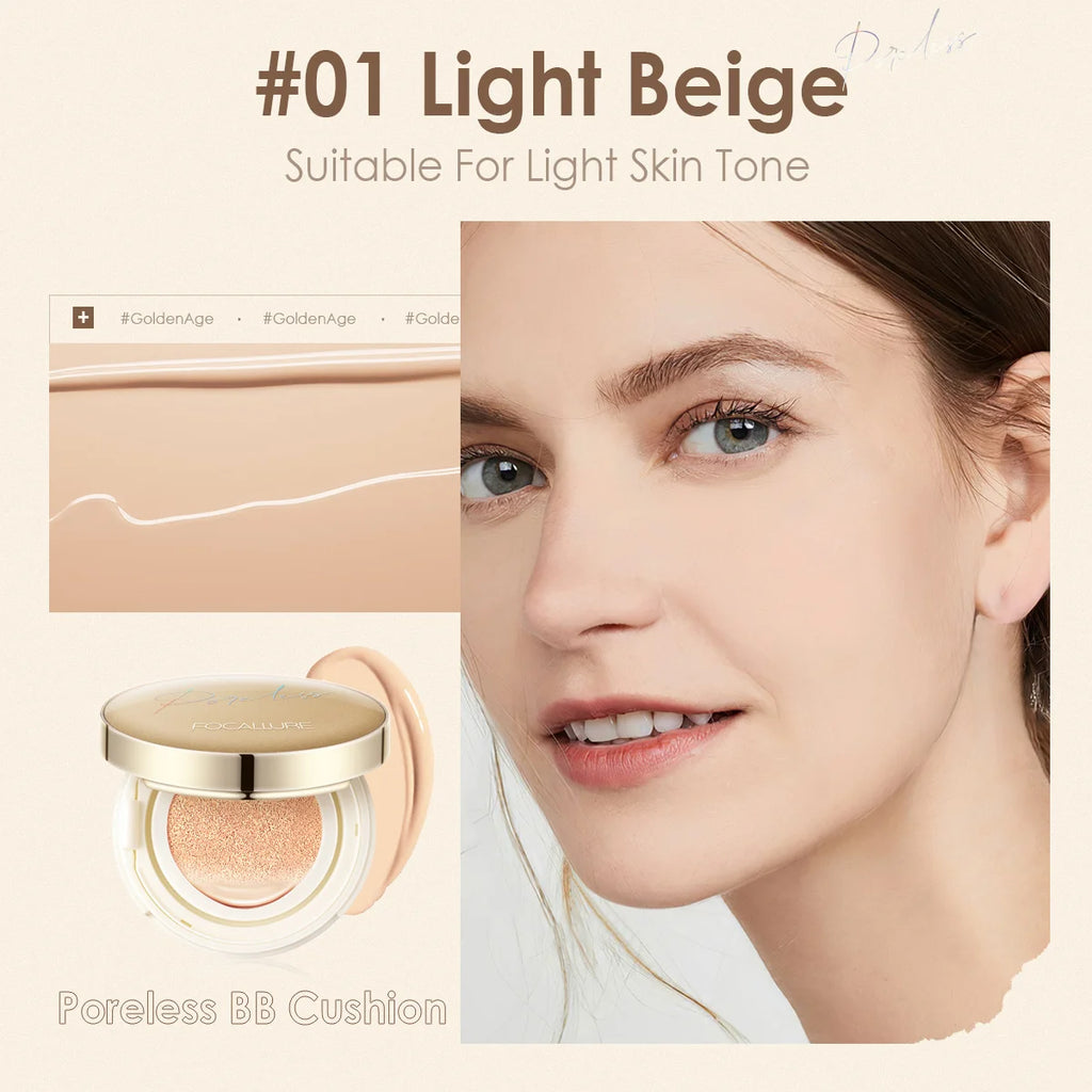 FOCALLURE Foundation Air Cushion Waterproof Matte Base Poreless High Coverage Face Cream Nutritious Smooth Foundation Makeup