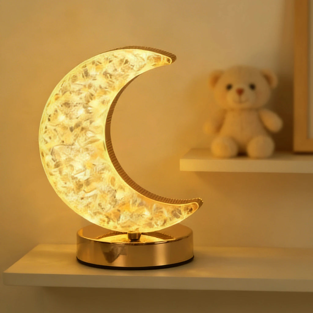 Modern Moon Shaped LED Desk Lamp, Dimmable Warm Night Light for Bedroom, Dorm, Gift, Decor
