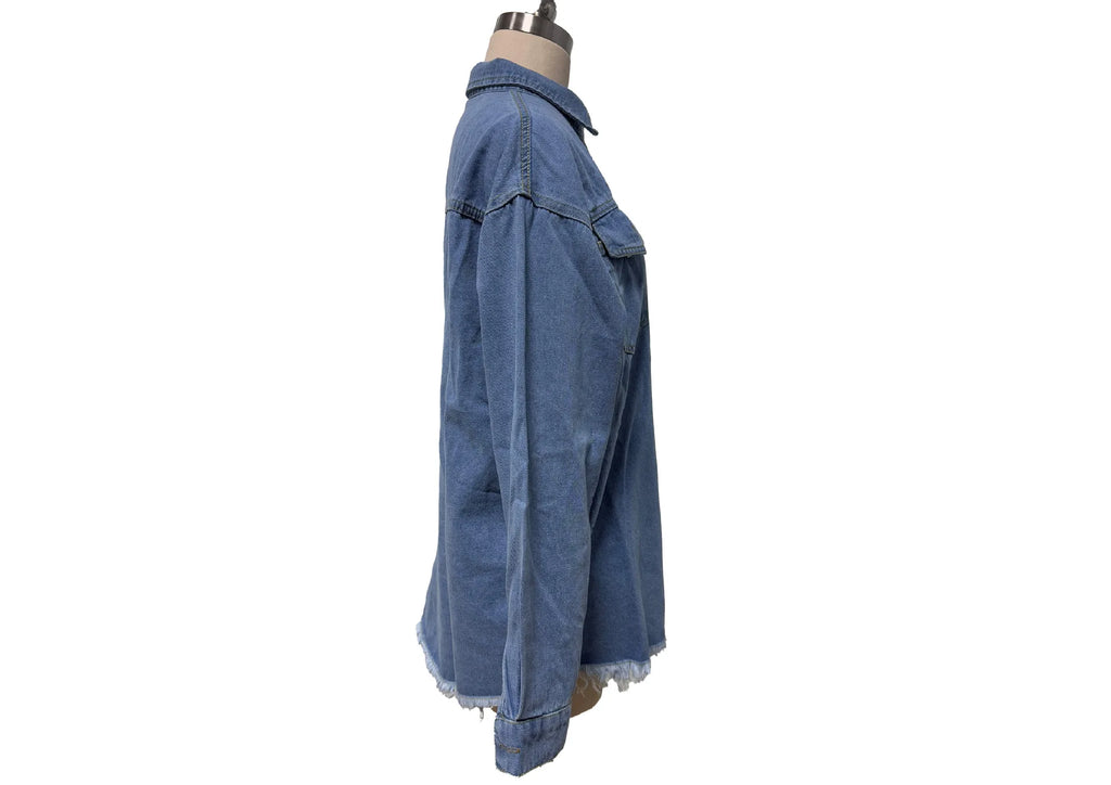 Women's Trendy Washed Denim Jacket New Spring Autumn Trimmed Edges Casual Classic Fit Jeans Jacket for Ladies
