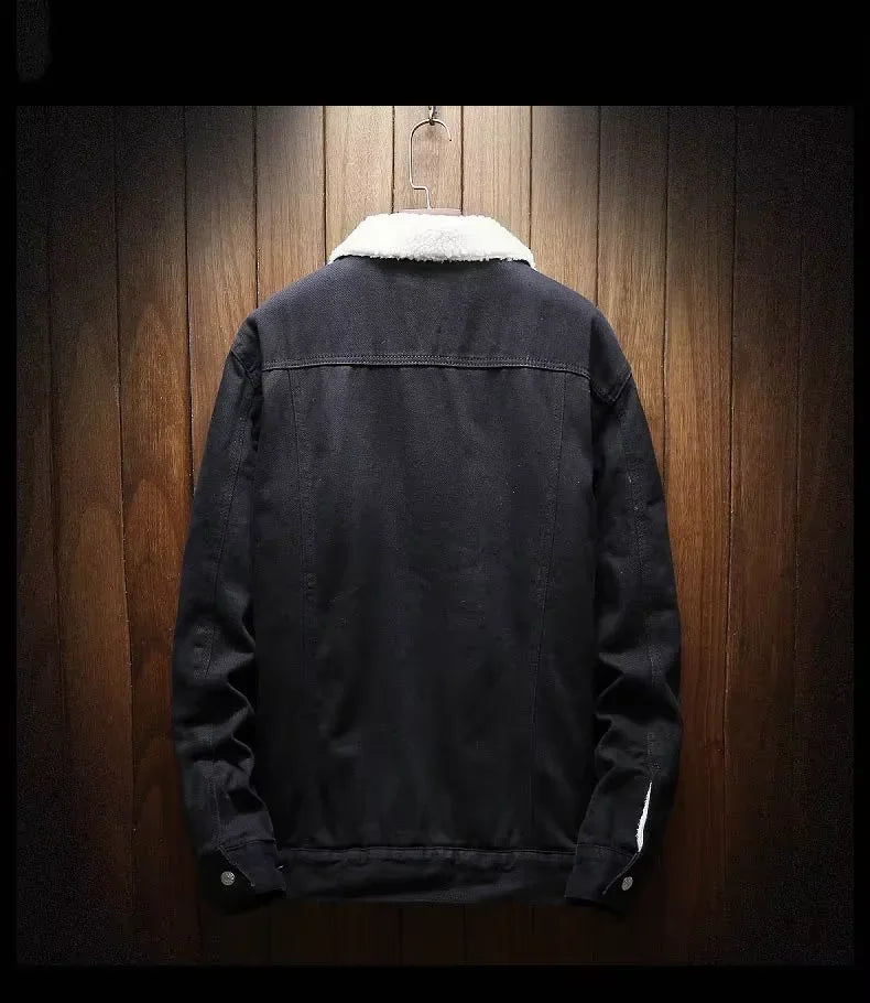 Streetwear Men Winter Jacket Denim Inner Fleece Thicken Winter Jeans Jacket Coat Men's Turn-down Velvet Jacket Mens Fur Parkas