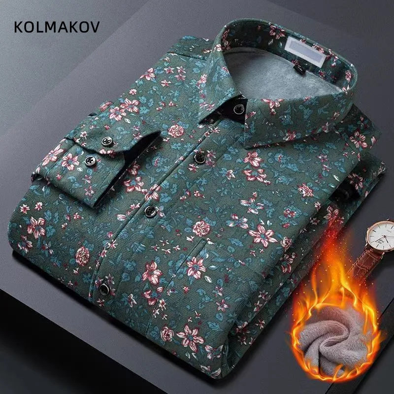 2025 spring shirts flower design high quality thicken casual mens shirt,autumn smart casual shirt men,size M-5XL KCY019