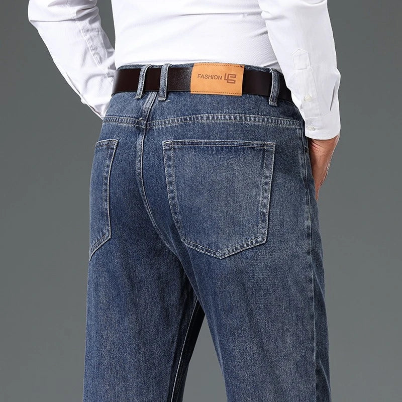 100% Cotton Business Jeans Men's Autumn New Straight Fashion Vintage Trousers Comfortable Male Brand Slim Denim Pants