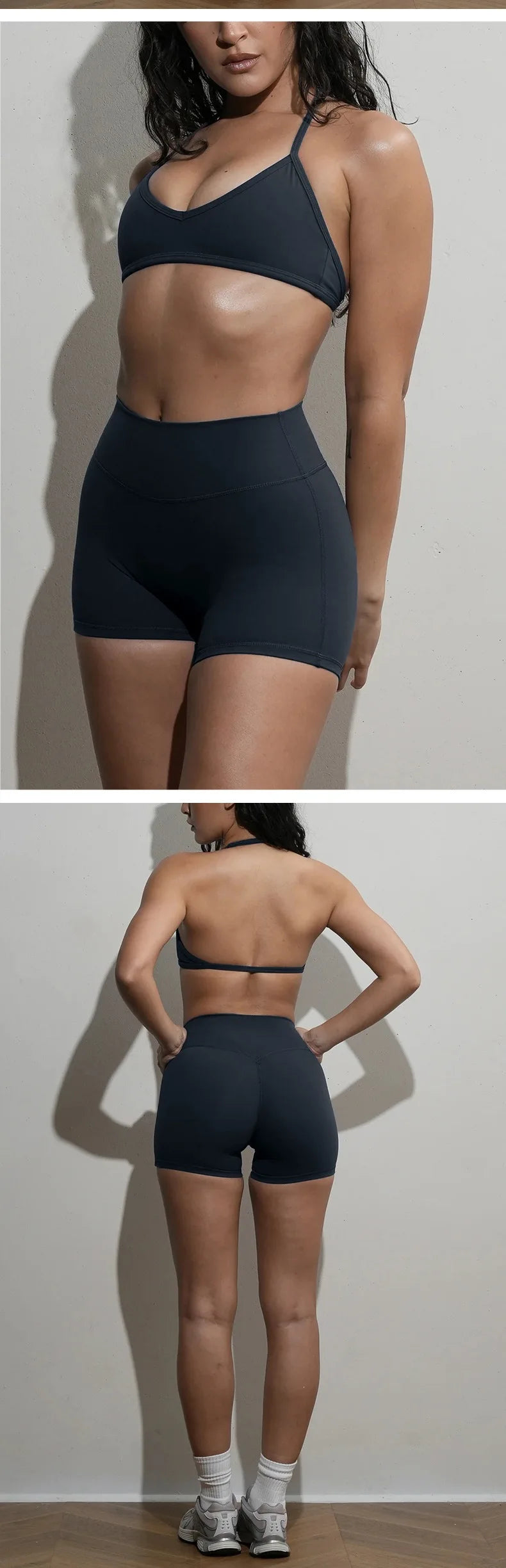 2PCS Women Yoga Set Solid Color Beautiful Back Hanging Neck Bra with Chest Pad Quick-Dry Fitness Running Shorts Yoga Set