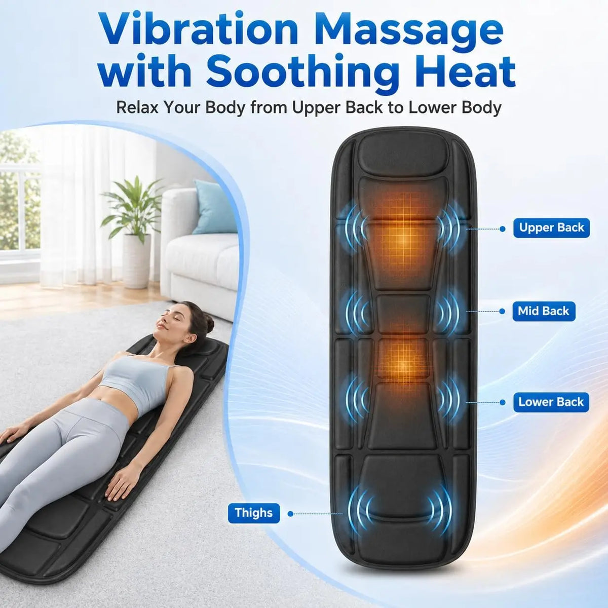 Full Body Heat Vibration Massage Mat Foldable Lumbar Cushion Bed Sofa Floor Relaxation