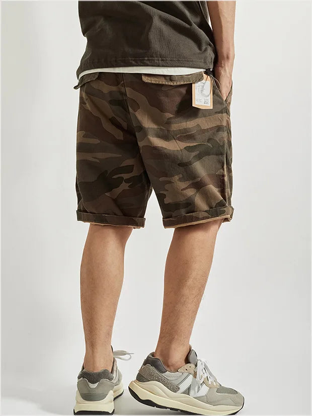 Summer New Camouflage Workwear Shorts Loose Men's Fashion Brand American Retro Casual Multi-Pocket Shorts Polyester Fiber