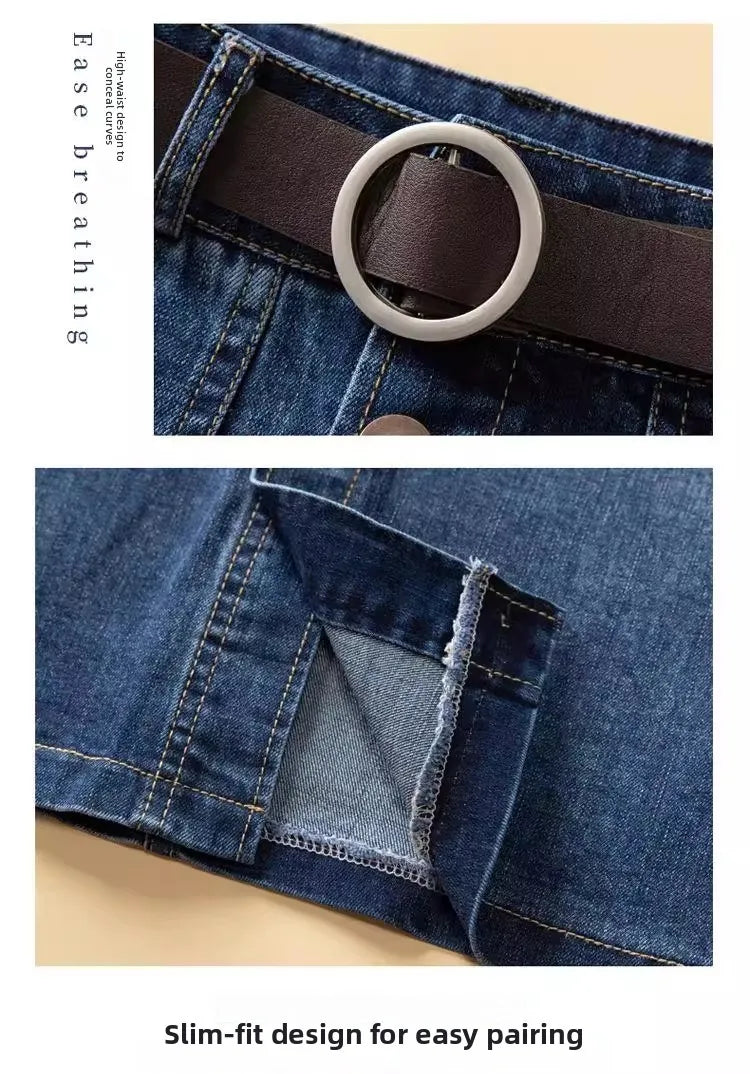 High Waist Washed Cotton Denim Skirt Mid-Length A-Line Women's Skirt Spring Summer New Style Casual Pure Color Button Design