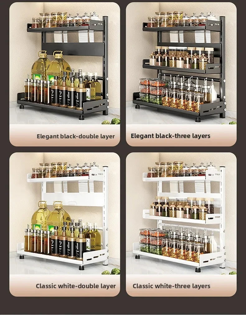Kitchen Countertop Organizer Rack with Adjustable Feet Knife Storage Removable Shelves Multifunctional Space-Saving for Home