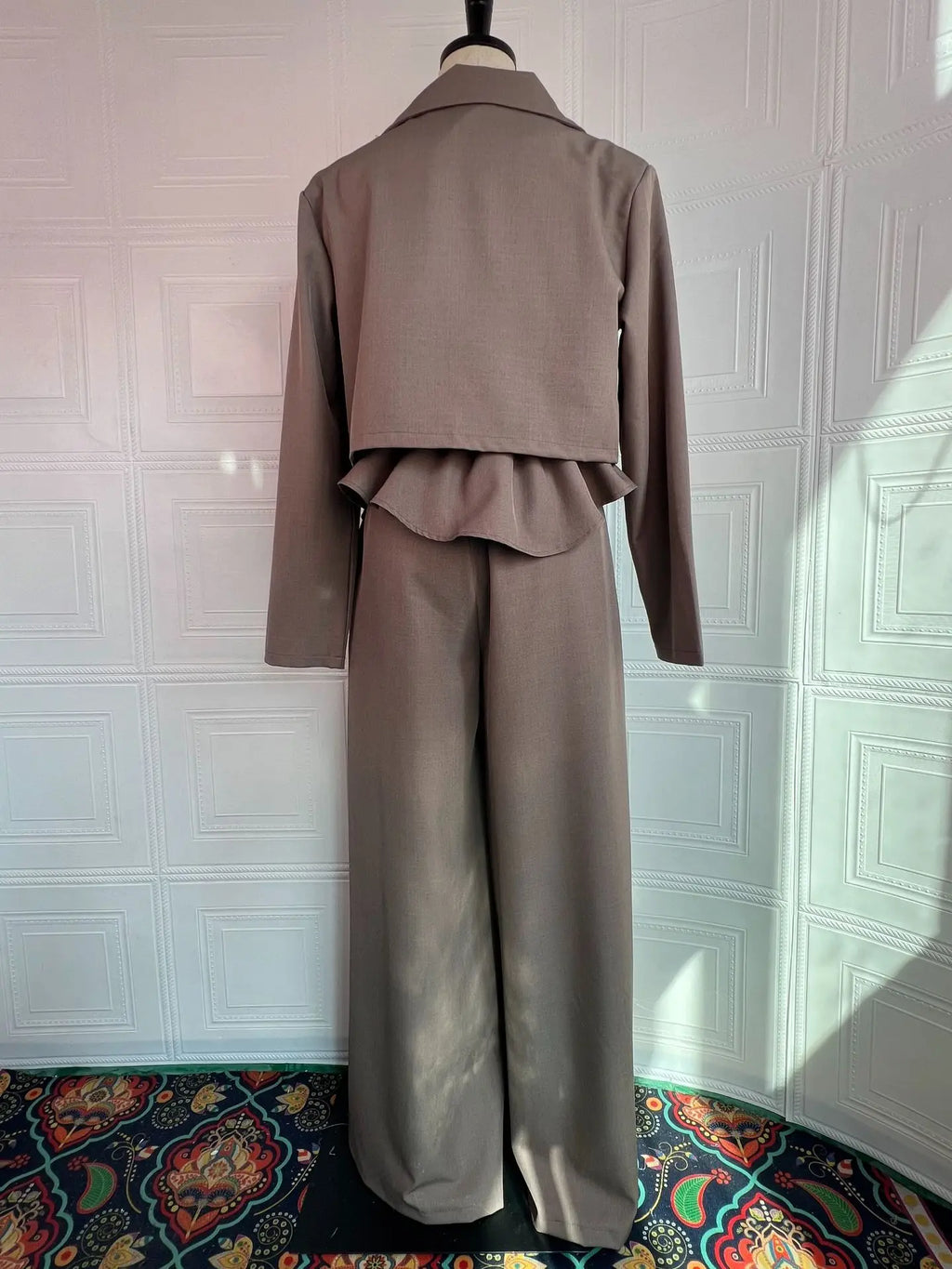 Pant Set Women 3 Piece Sets Lapel Full Sleeve Blazers Plain Sling Top Wide Leg Long Pants Splice Y2k Streetwear Work Summer 2026