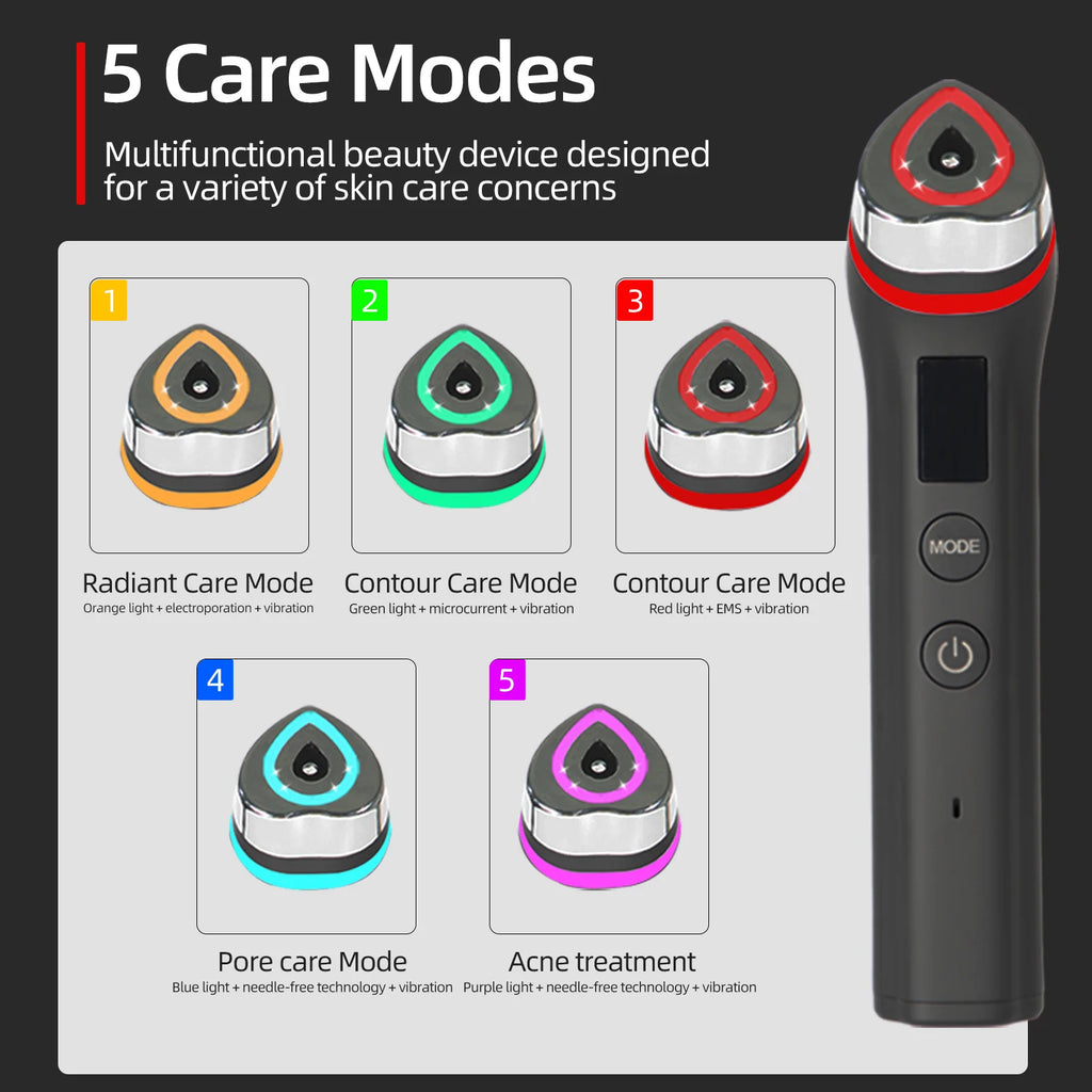 5 Color Portable LED Facial Beauty Device EMS Microcurrent Lifting Face Neck therapy Wand LED Vibration Massager Skin Tool