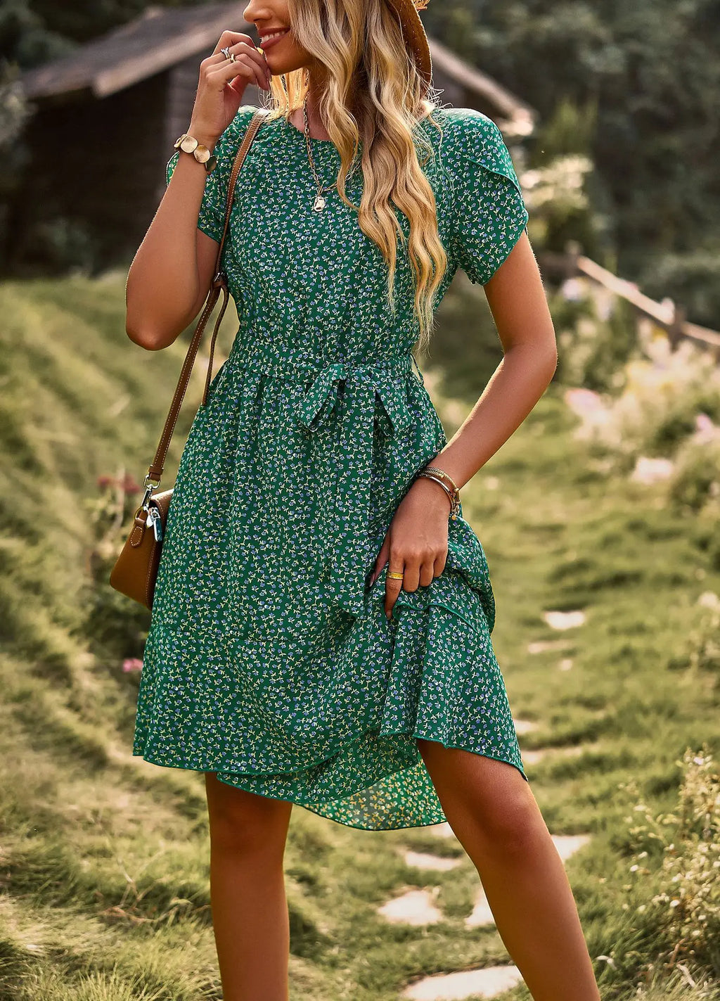 Msfilia Fashion O Neck Casual Printd Dress Women Summer Strap High Waist Pleated Dresses For Female