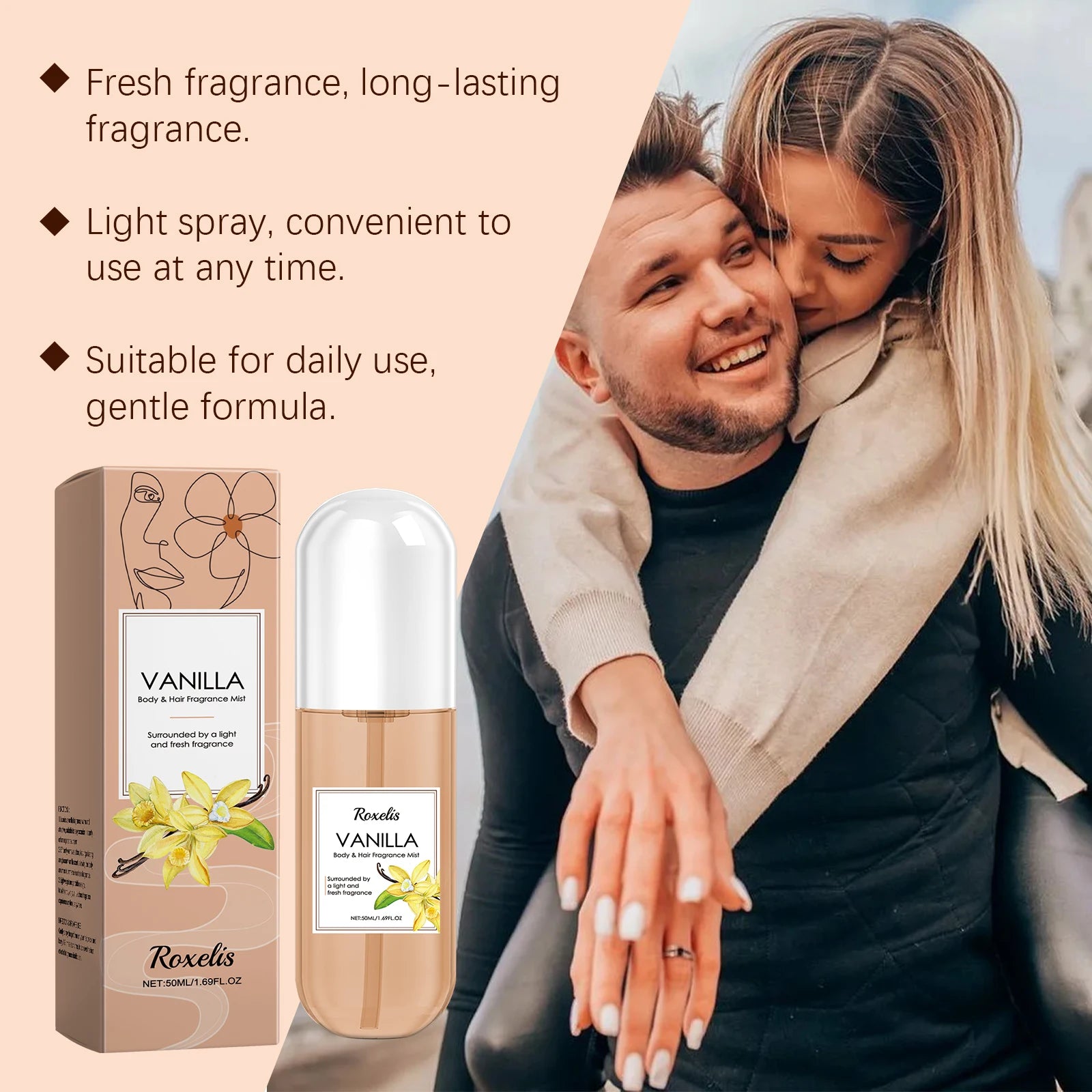 Vanilla Scented Body Fragrance Spray, Naturally Fresh Light Scent, Long-Lasting Daily Body and Hair Perfume Spray