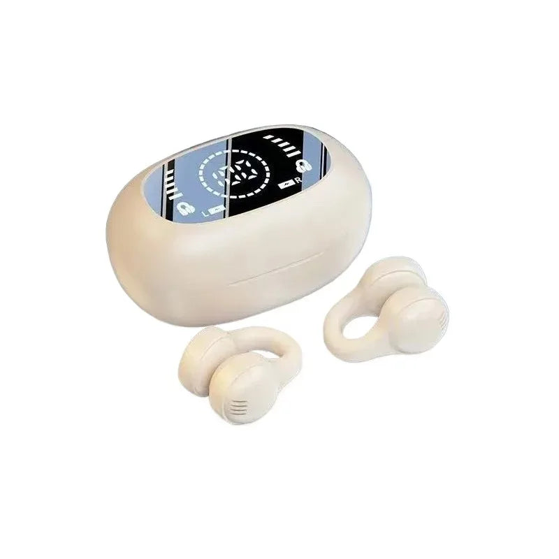 Digital Display Ows Ear Clip Wireless Bluetooth 5.4 Headphones with Noise Reduction for Sports Music New Mirror-Style Headphones