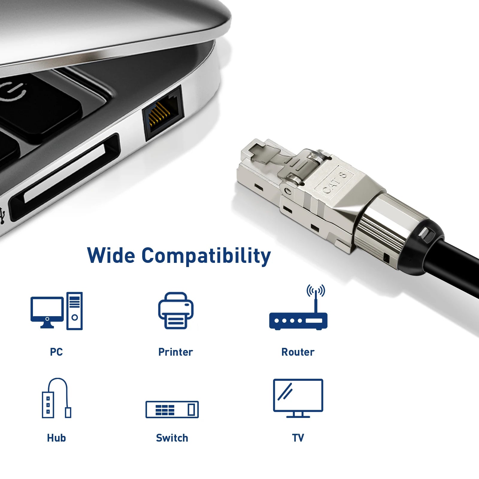 ZoeRax RJ45 Cat8 Cat7 Cat6A Connectors RJ45 Shielded Toolless Modular Termination Plug 2000MHz 40G LAN Cable for 22AWG-24AWG
