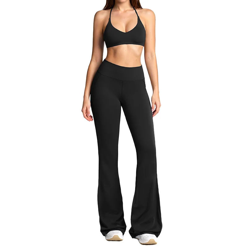Women's Tracksuits 2PCS Flared Pants Yoga Set Gym Fitness Outfits Female Shockproof Sports Bra Yoga Workout Clothes Sports Sets