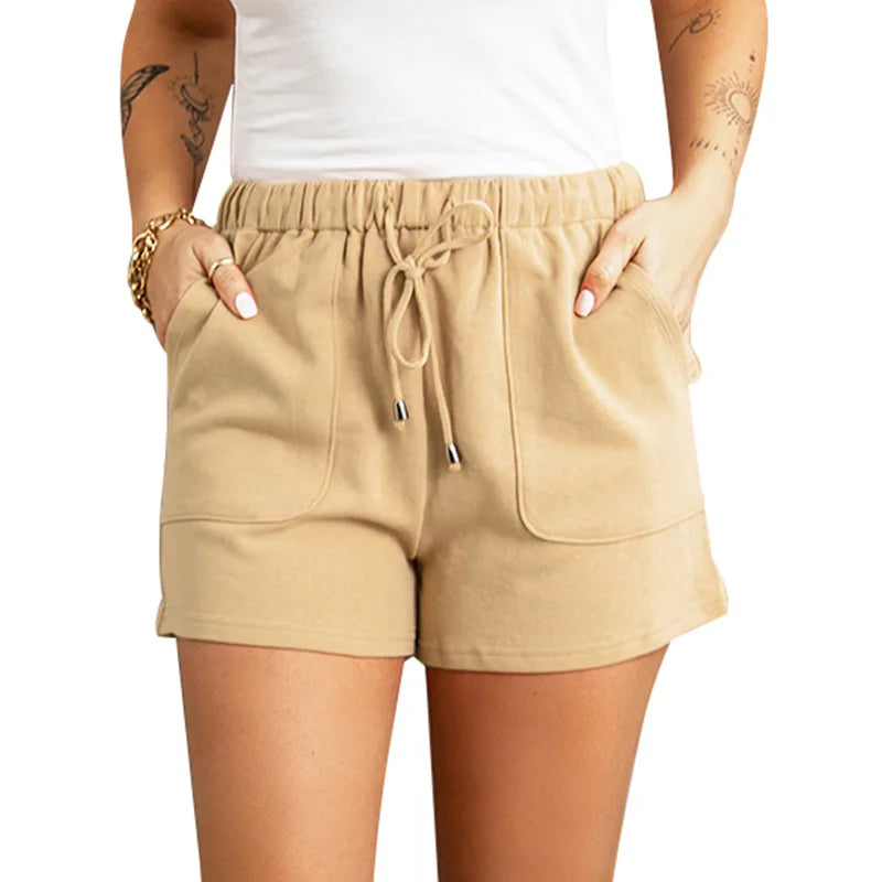 Summer casual pants women's solid color new high waist straight tube drawstring loose casual shorts women