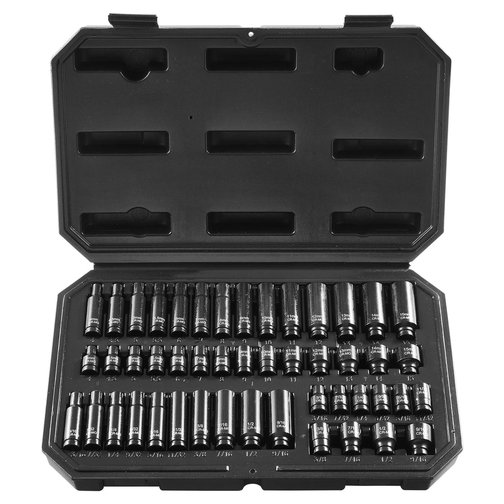 SucceBuy Drive Impact Socket Set Deep & Shallow Socket Set Cr-Mo Alloy Steel Auto Repair EasytoRead Size Markings Storage Case