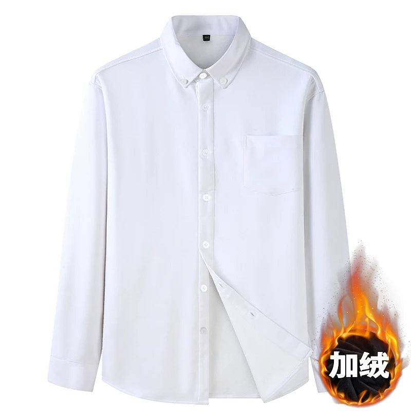 Men Shirt Casual Warm Fleece Long Sleeve Red Plus Size 6XL 7XL 8XL 10XL Oversize Formal Autumn Winter Flannel Thick High Quality