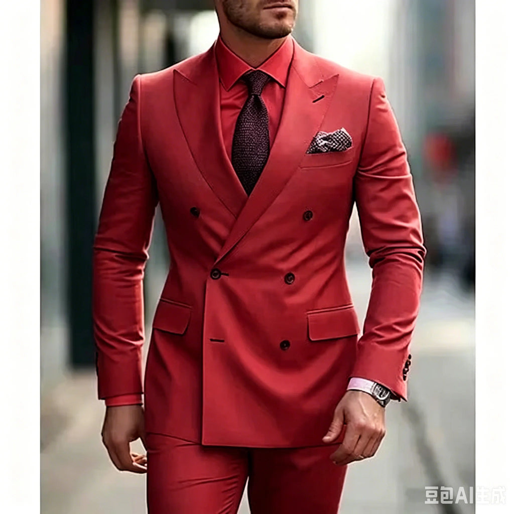 Men's Suits Solid 2 Pieces Plus Size Wedding Daily Business Formal Men Suits Tailored Silm Fit Double Breasted 6 Buttons