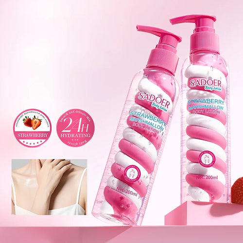 1 Bottle of 200ml Strawberry Marshmallow Body Lotion, Suitable for All Light Beige Skin Tones, Deep Moisturizing Formula, Non-Greasy Moisturizer with a Frankincense Scent, Ideal as a Holiday Gift, Suitable for Both Men and Wo