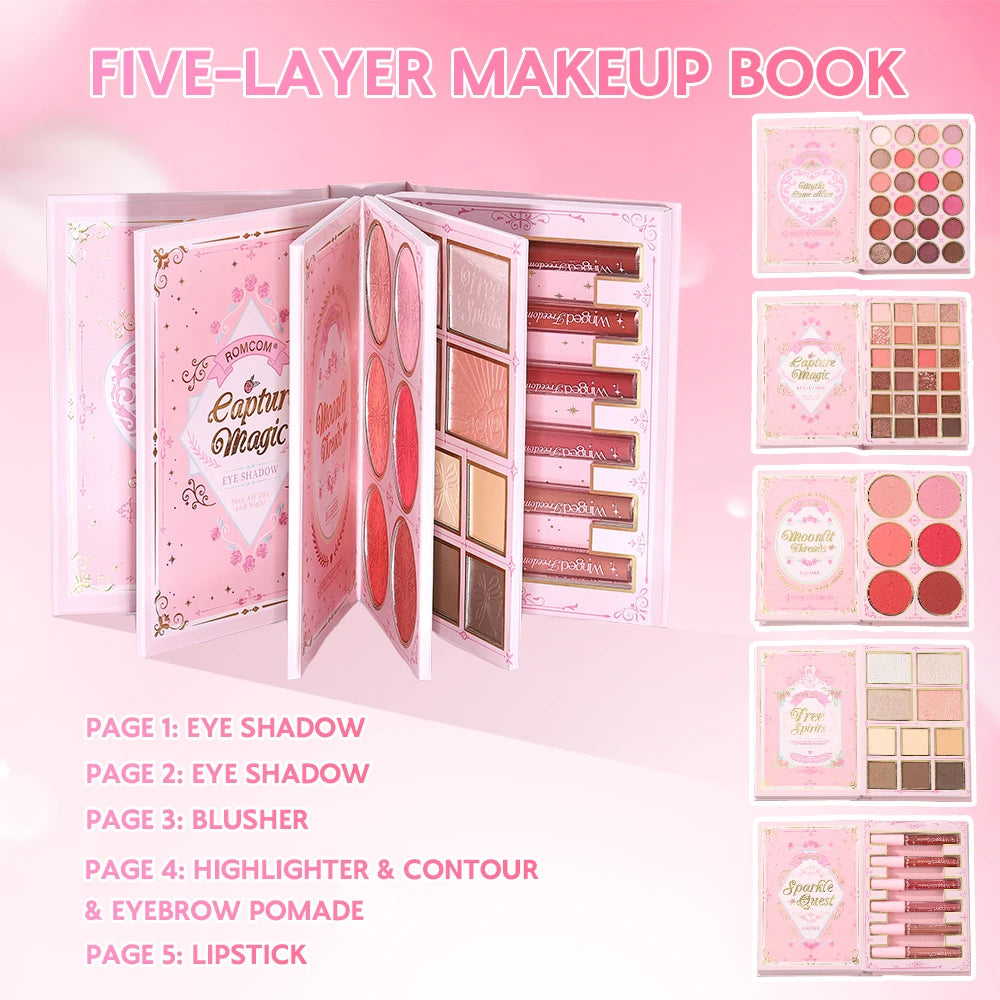 5 Layers All In One Makeup Book Palette,48 Eyeshadow+6 Blush+Contour Highlight Brow Pomade+6 Lipstick Full Face Makeup Kit