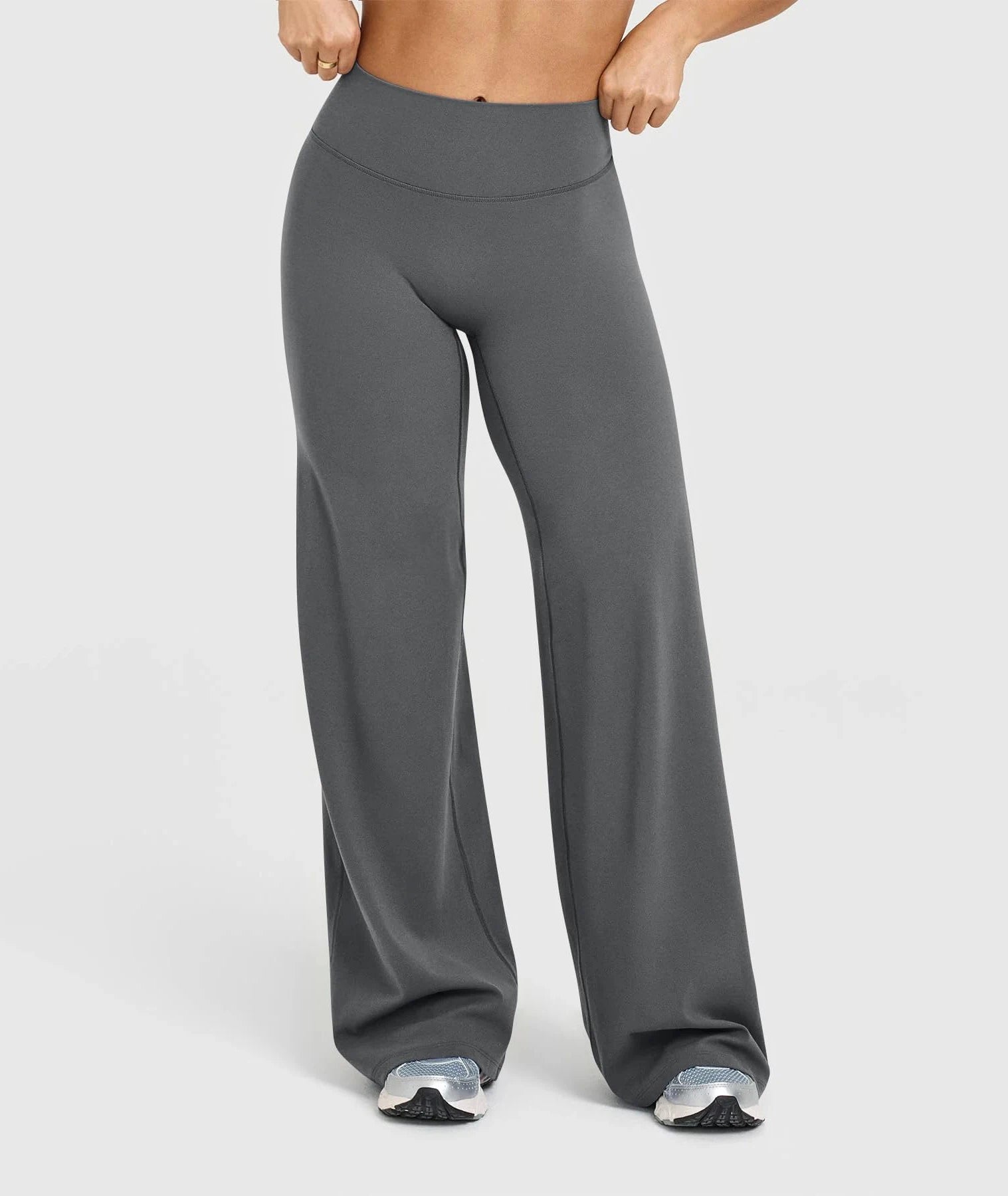 High Waisted Wide Leg Yoga Pants Women Butt Lift Coffee Brown Workout Trousers Flare Leggings Tummy Control Gym Fitness Wear