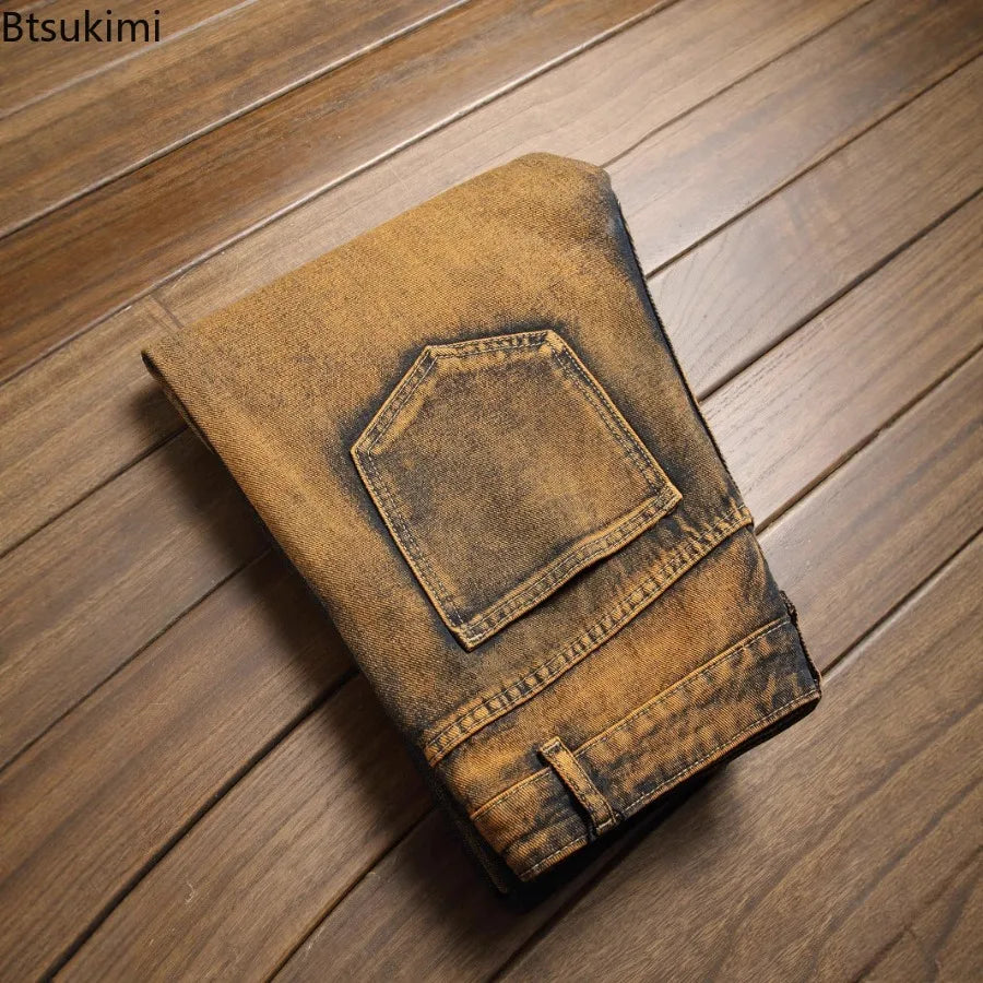 New Retro Jeans Men's Ripped Straight Leg Pants Ripped Jeans Fashionable Casual Pants Trousers Pants Male Street Wear Clothing