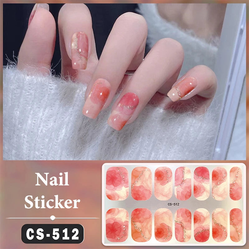No Baking Lamp Waterproof Nail Wraps Full Cover Nail Stickers Firm And Not Easy To Fall Off 14 Nails/Set Multi Color Nail Patch