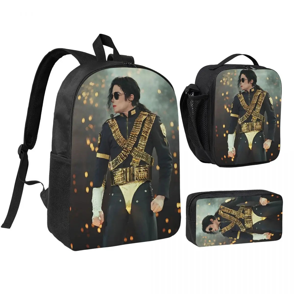 MJ Pop Legend Music 3pecs/set Backpack for Student Shoulder Bag Lunch bag Pencil Case