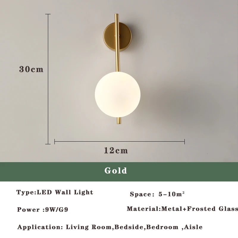 Modern LED Wall Lamps Black Gold Glass Ball Wall Sconces Living Rom Bedroom Hotel Decor Wall Lights Bedside Lights Aisle Lamp G9