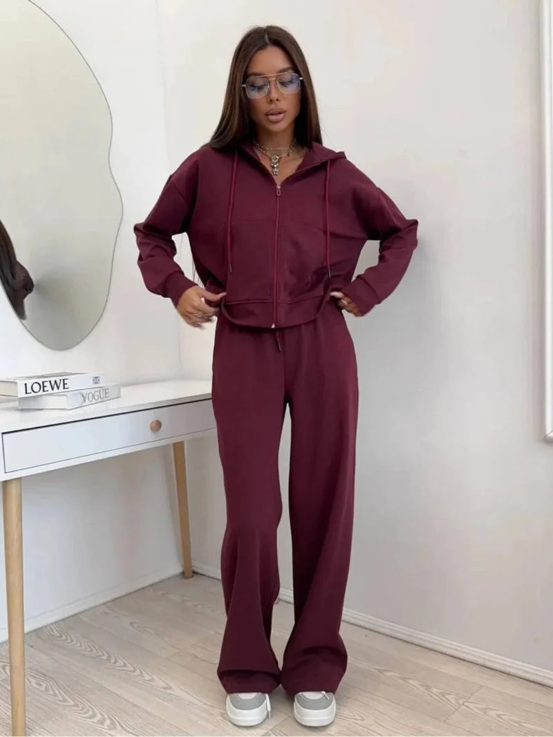Fashion 2 Piece Sets Women Outfit Autumn Clothing Women 2026 Zip Hooded Sweatshirt Top and Pants Suit Casual Tracksuit Woman Set