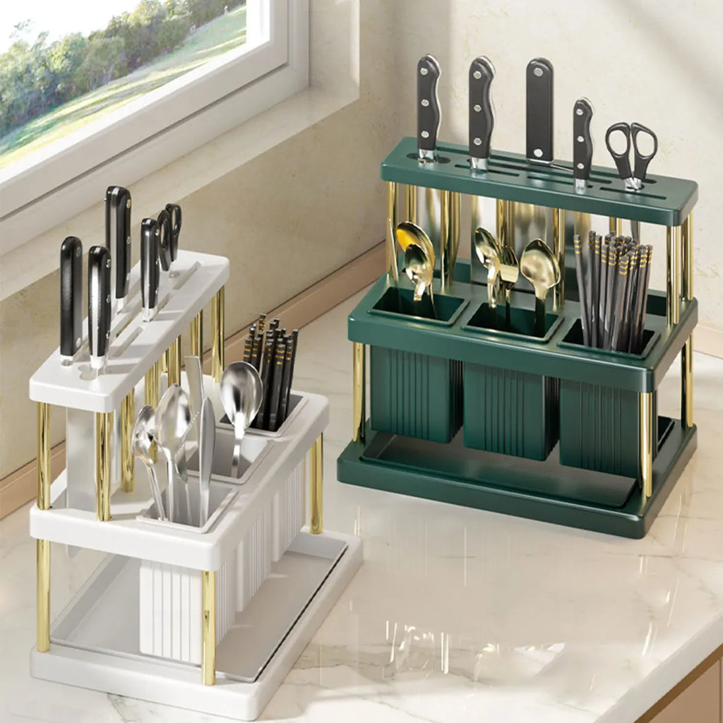 Kitchen Knife Holder Multi-Function Cutter and Cutlery Drainer Rack PP Space Saving Kitchen Utensil Organizer Rack New