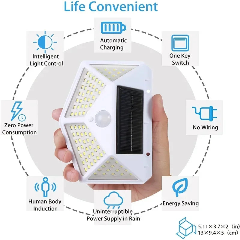Solar Light Outdoor 100 LED Wall Lamp PIR Motion Sensor Lamp Waterproof Stairs Lights for Courtyard Garden Street Decoration