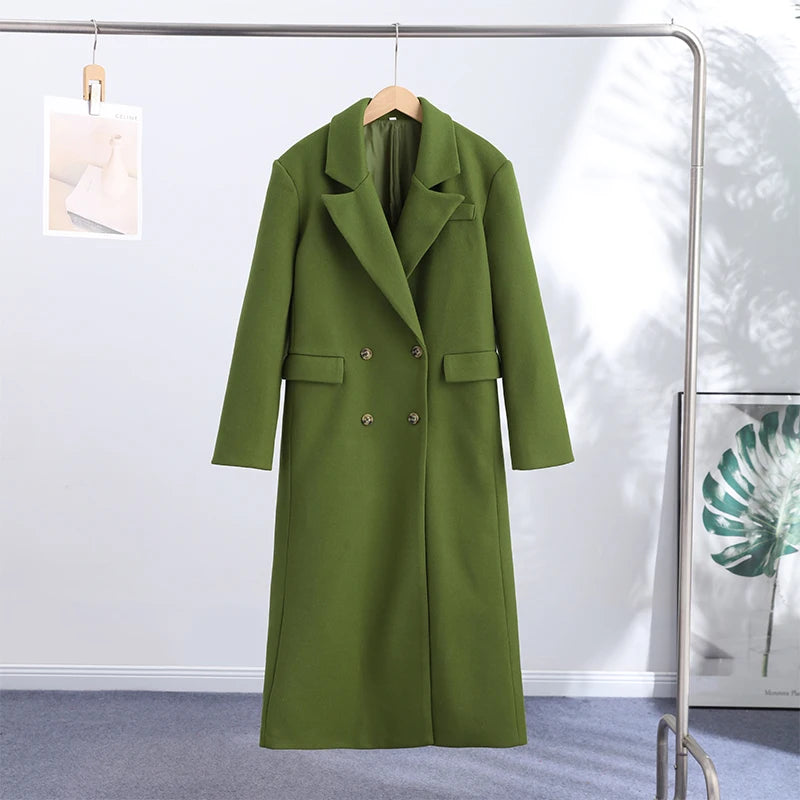 Women's Long Overcoats Lapel Full Sleeve Oversized Woolen Coats Autumn Female Double Breasted Solid Loose Jackets New Outerwears