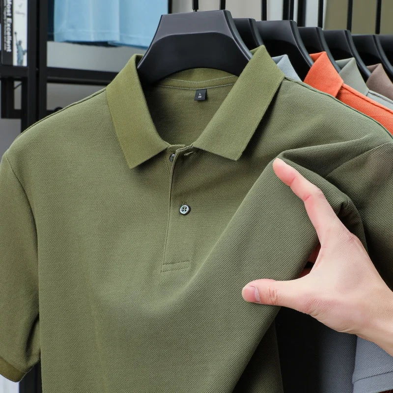 100% Pure Cotton Boutique Short-Sleeved High-End Men's Polo Shirt Summer High-Quality Solid Color Tops Business Casual T-Shirt