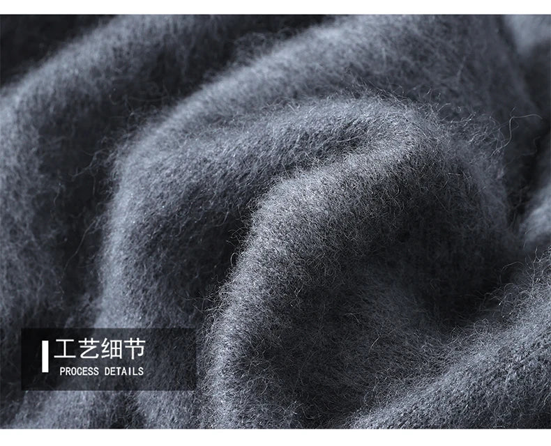 2025 Autumn Winter Hooded Collar Mink Cashmere Knitted Sweater Men's Drawstring Pullover High-End Thick Casual Sweater Loose Fit