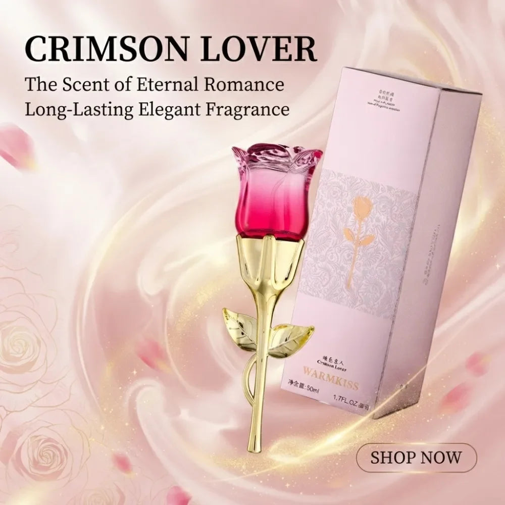 50ml WARMKISS Rose Shape Ladies Perfume Golden Stem Design Long Lasting Floral Eau De Toilette Valentine Birthday Gift
