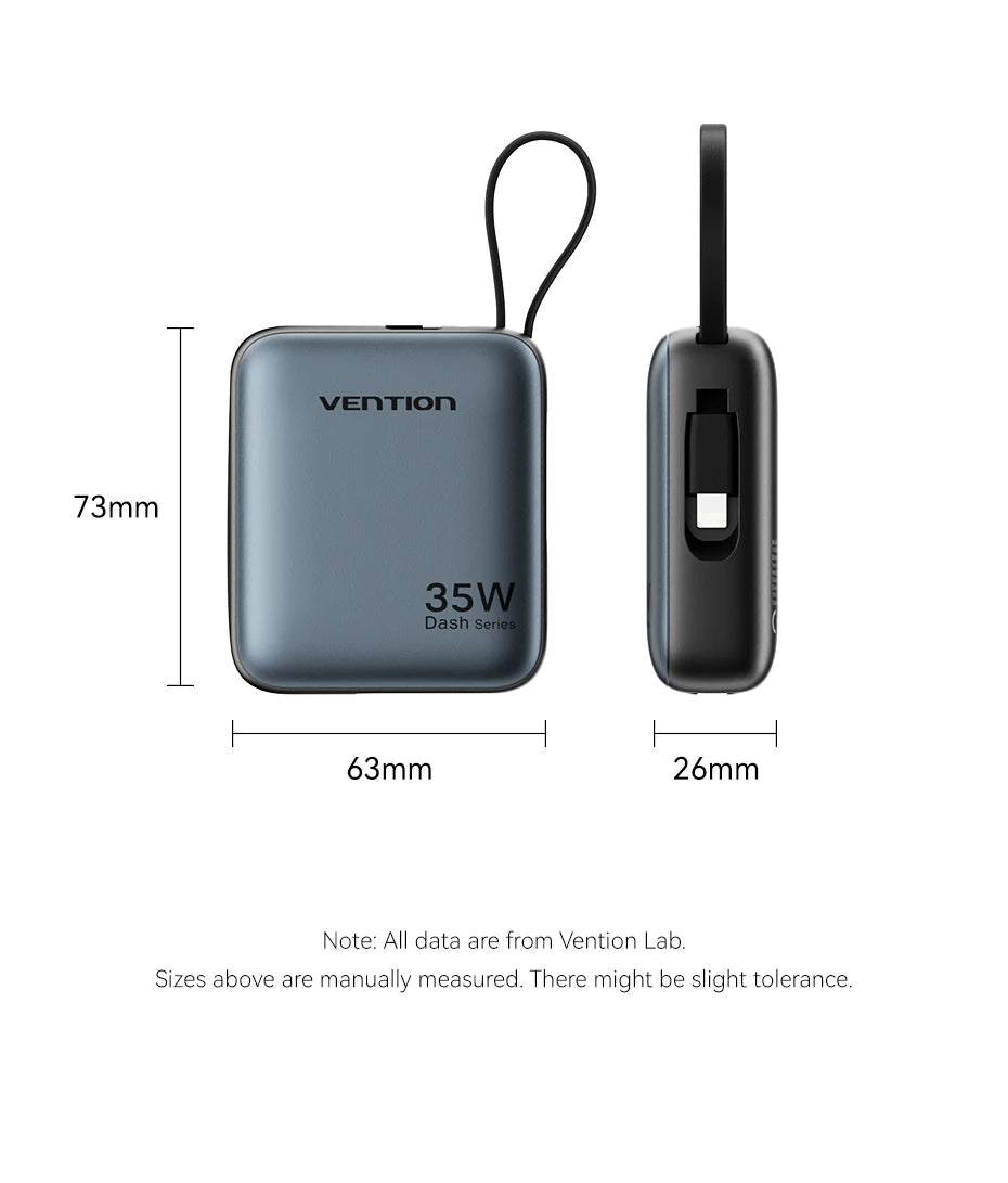 Vention 10000mAh Power Bank Fast Charging PD 35W Portable Mini PowerBank for iPhone 17 16 15 Xiaomi External Battery Charger