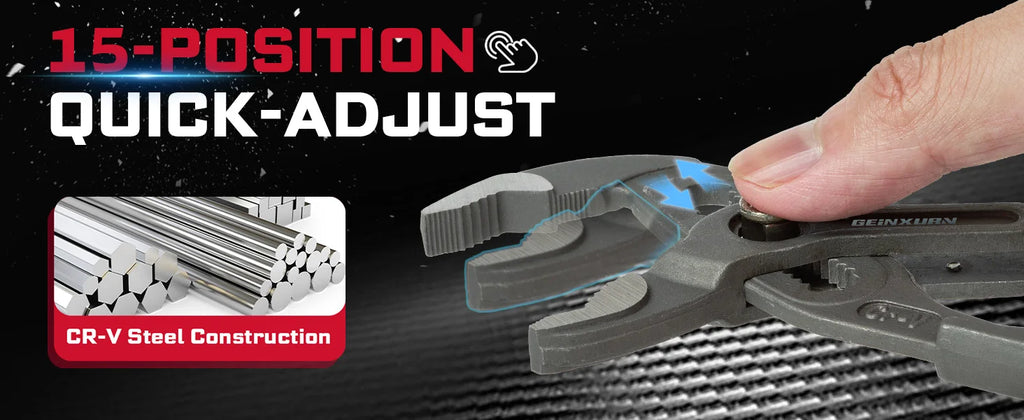 7' Groove Joint Pliers W/ Button Adjustment, 1.5' Max Capacity, CR-V Steel, Parallel Jaws for Plumbing