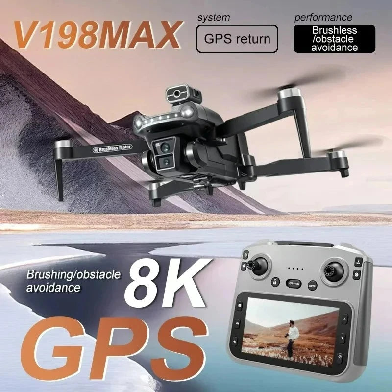Original V198MAX Drone 8K Profesional FPV Brushless Laser obstacle avoidance Aerial Optical Foldable Quadcopter Mini 4K Dron