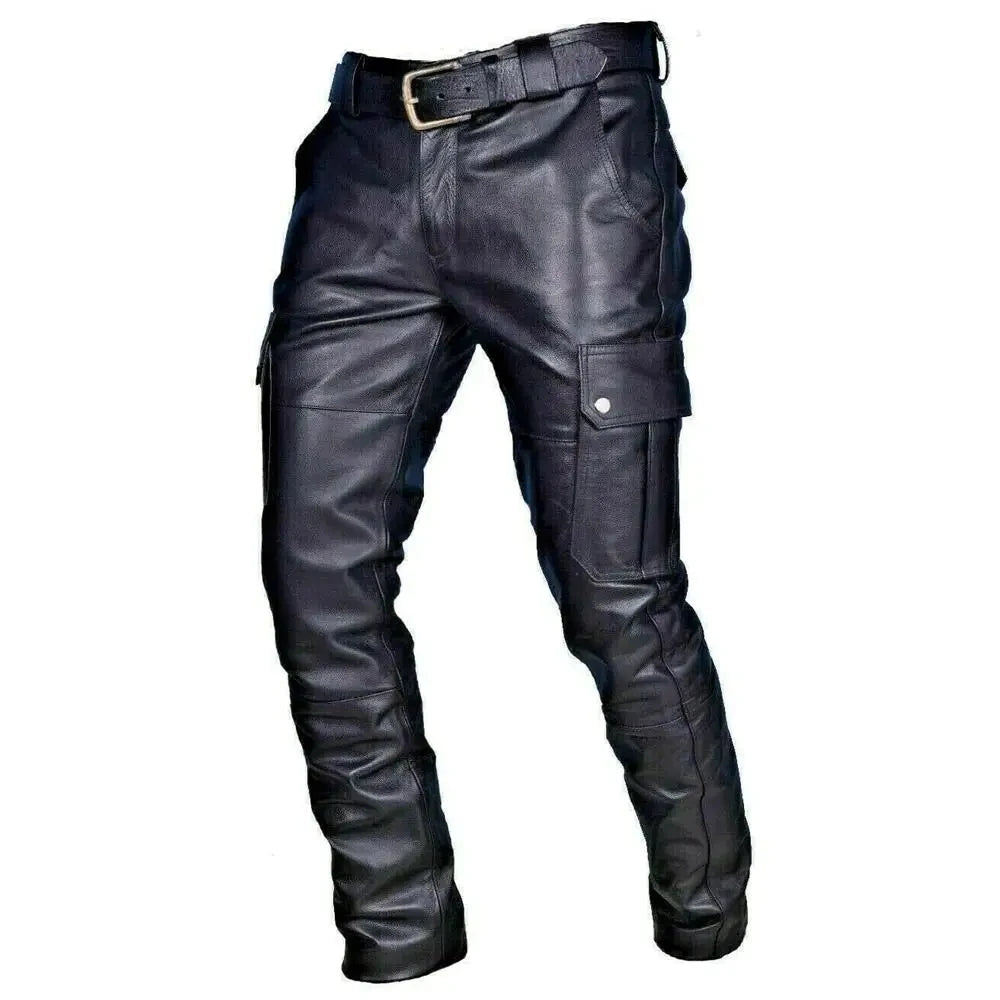 2026 Men's Black Leather Pants, Black Casual Pant, Autumn Fashion Biker PU Pants Loose Comfort Trousers, Khaki Dark Blue 5XL