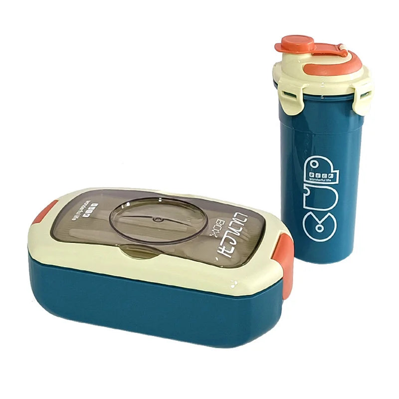 2Pcs Microwave Safe PP Lunch Box Set 750ML Separated Bento Container With 450ML Portable Water Bottle Leak‑Proof Dinnerware